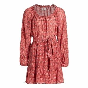 Xirena Jia Floral Print Mini Dress Size Large Coral Blush